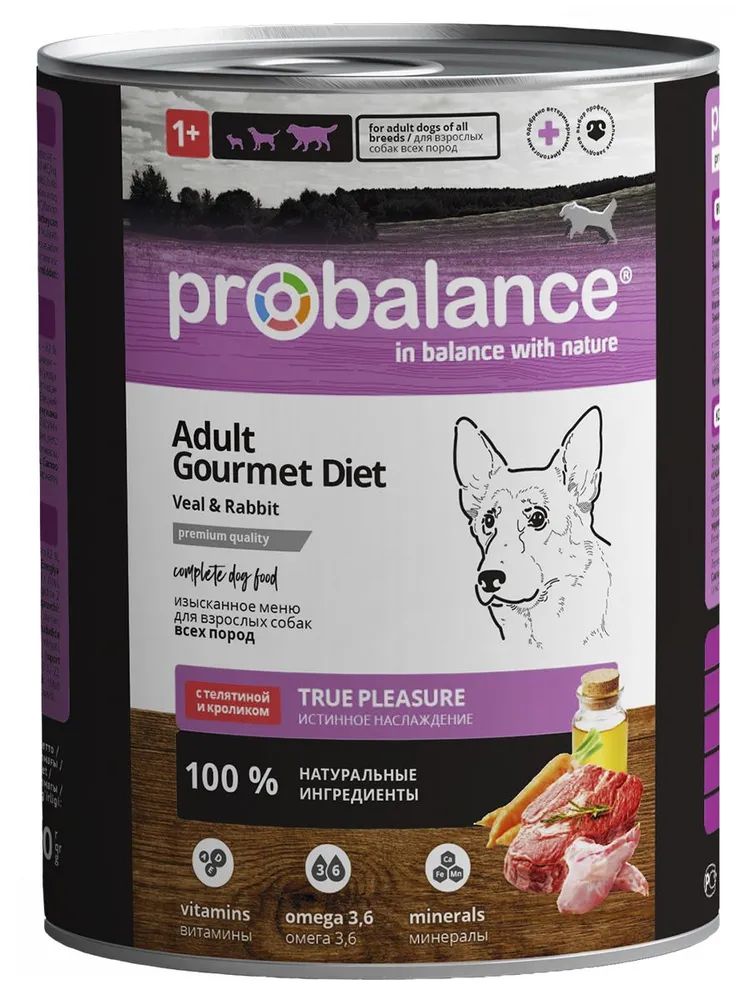 Влажный корм для собак Probalance Adult Gourmet Diet c телятиной и кроликом, 850 г
Влажный корм для собак Probalance Adult Gourmet Diet c телятиной и кроликом, 850 г
