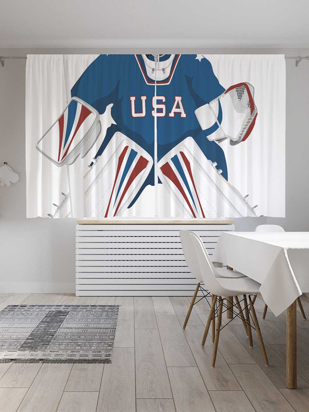фото Классические шторы joyarty "значек вратара хоккея сша", oxford delux, 2 полотна 145x180 см