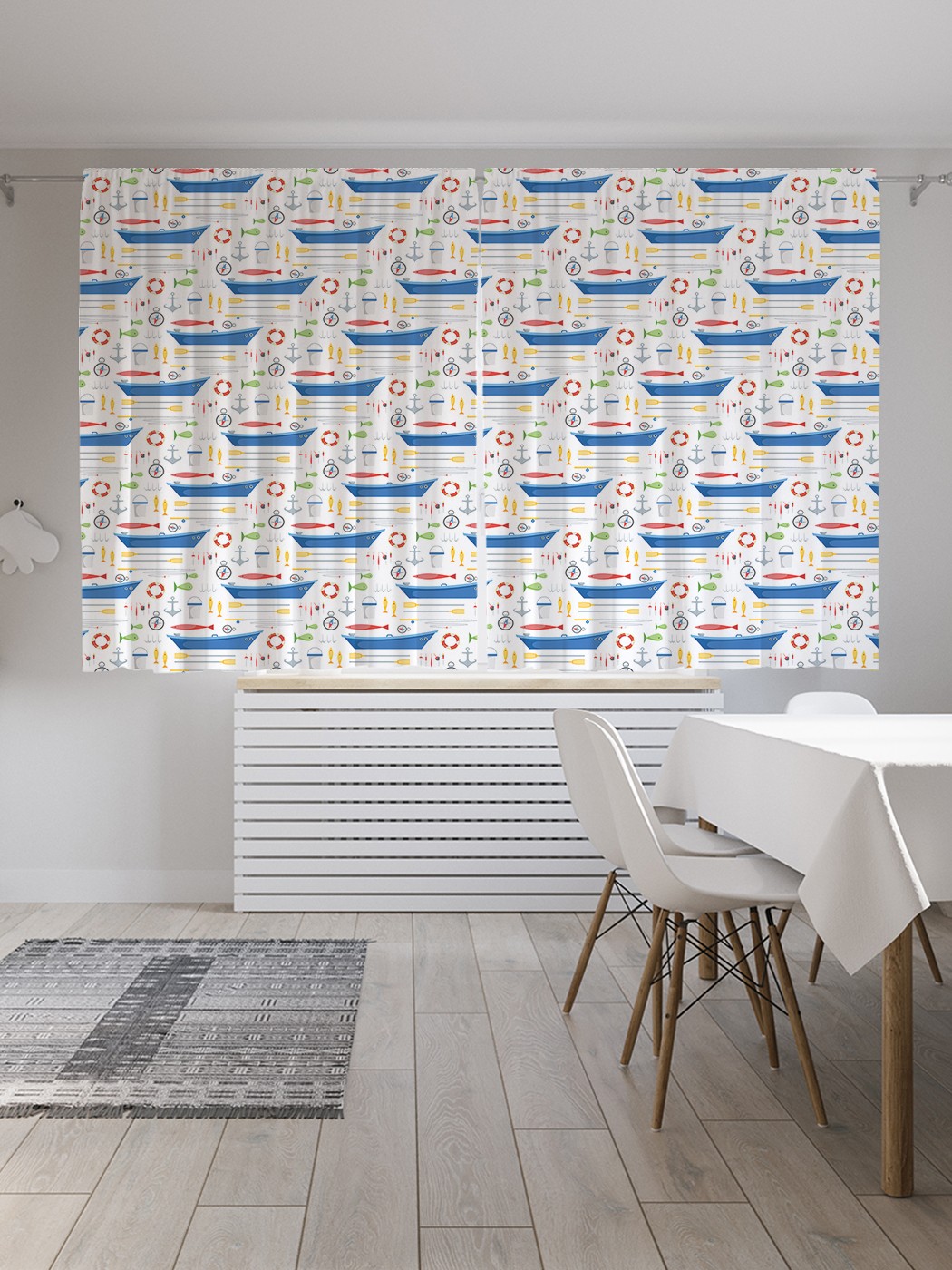 фото Классические шторы joyarty "все для лодочной рыбалки", oxford delux, 2 полотна 145x180 см