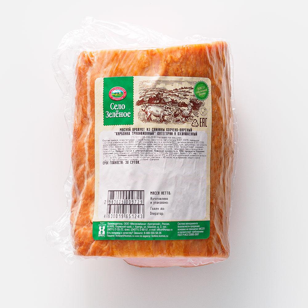 Карбонад Село Зелёное Традиционный, из свинины, копчёно-варёный, категория А, 1-1,05 кг 
Карбонад Село Зелёное Традиционный, из свинины, копчёно-варёный, категория А, 1-1,05 кг