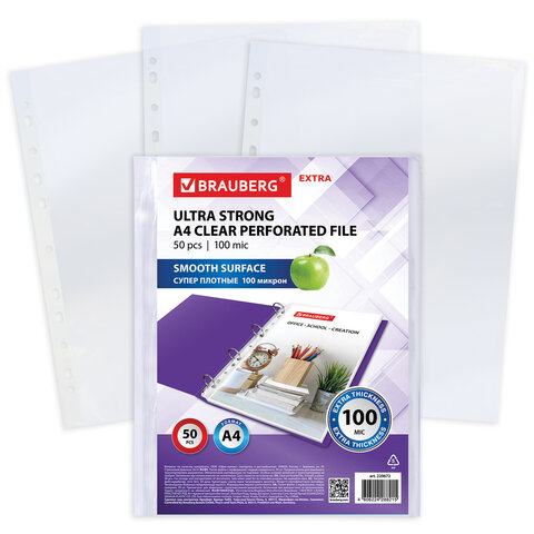 Папки-файлы перфорированные А4 Brauberg Extra 1000, комплект 50 шт., гладкие, 229672, 3 шт, Прозрачный
Папки-файлы перфорированные А4 Brauberg Extra 1000, комплект 50 шт., гладкие, 229672, 3 шт, Прозрачный