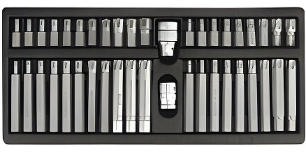 Набор бит 1/2 inch, 3/8 inch, 42 пр: RIBE, TORX (с отверстием), в метал. боксе, YATO YT-0420
Набор бит 1/2 inch, 3/8 inch, 42 пр: RIBE, TORX (с отверстием), в метал. боксе, YATO YT-0420