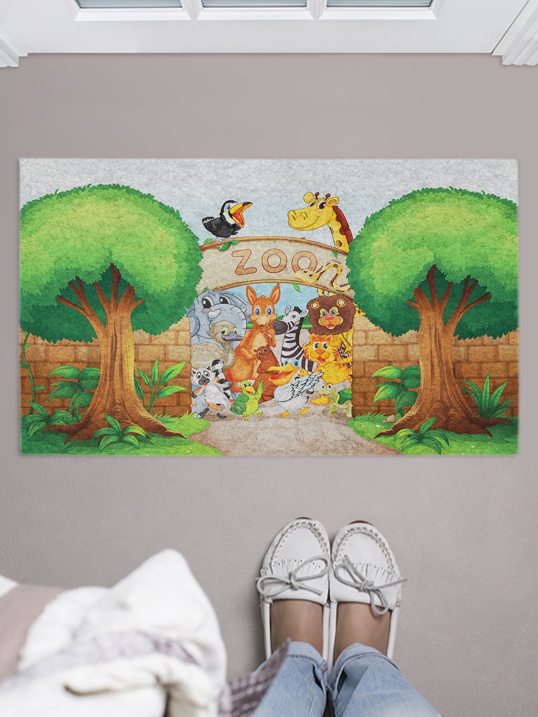 фото Придверный коврик joyarty "заходите в зоопарк" для обуви 75x45 см