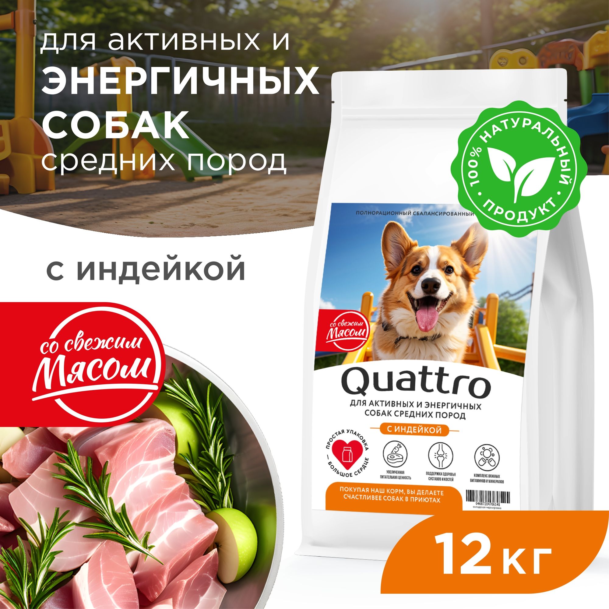 Сухой корм для собак QUATTRO, средние породы, для активных и энергичных, индейка, 12 кг
Сухой корм для собак QUATTRO, средние породы, для активных и энергичных, индейка, 12 кг