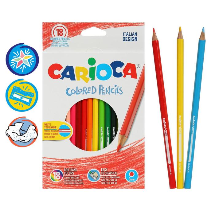 CARIOCA Карандаши 18 цветов Carioca, шестигранные, деревянные, яркий грифель 3 мм, точилка, Разноцветные
CARIOCA Карандаши 18 цветов Carioca, шестигранные, деревянные, яркий грифель 3 мм, точилка, Разноцветные