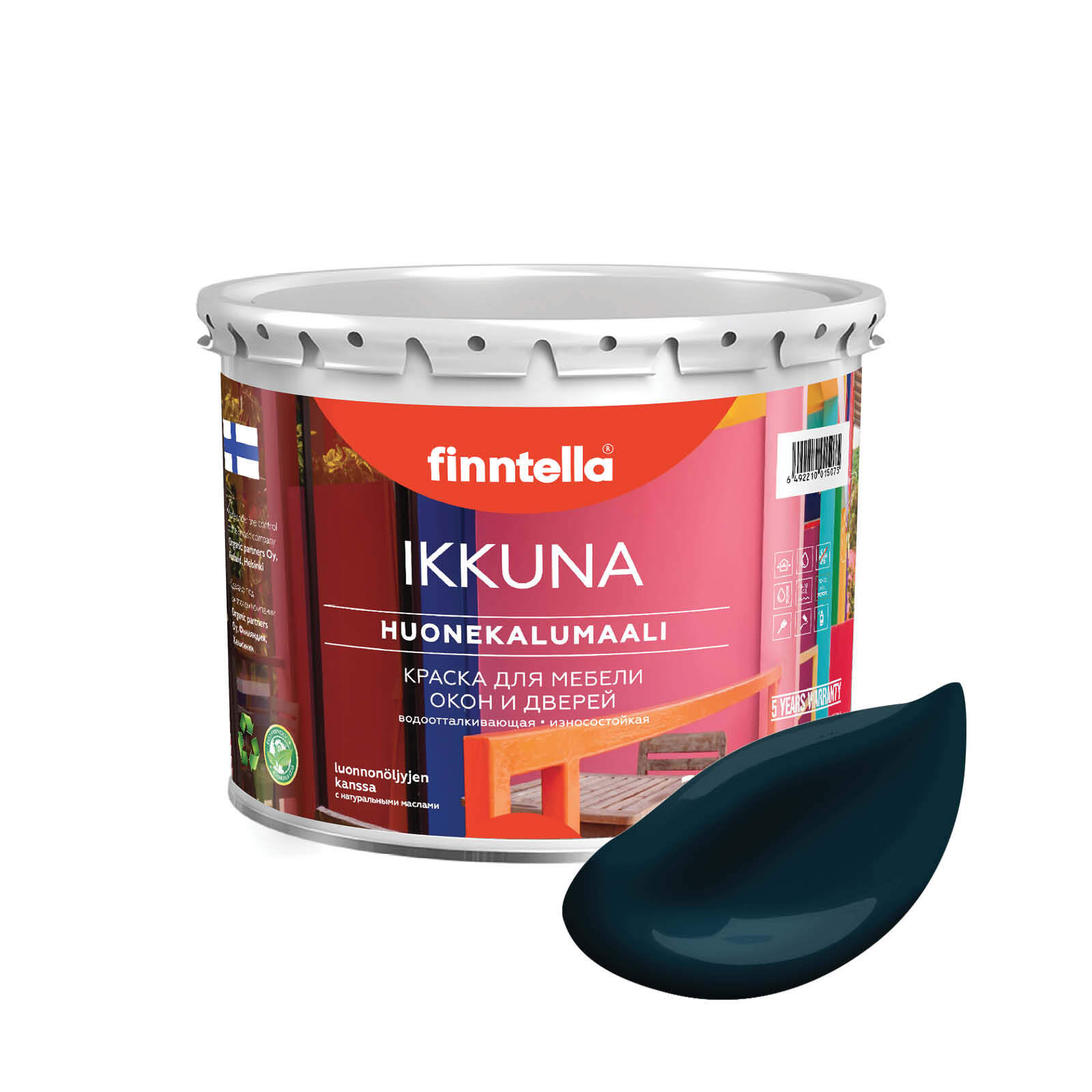 Краска IKKUNA Color Матовая, UKONILMA темно-сине-зеленый, 2,7л, IKKUNA Color для дерева, деревянных поверхностей и интерьеров, стен и потолка с натуральным маслом, без запаха
Краска IKKUNA Color Матовая, UKONILMA темно-сине-зеленый, 2,7л, IKKUNA Color для дерева, деревянных поверхностей и интерьеров, стен и потолка с натуральным маслом, без запаха