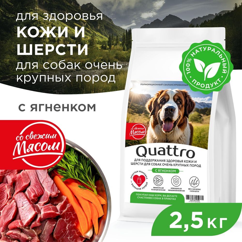 Сухой корм для собак QUATTRO, большие породы, здоровье кожи и шерсти, с ягненком, 2,5 кг
Сухой корм для собак QUATTRO, большие породы, здоровье кожи и шерсти, с ягненком, 2,5 кг