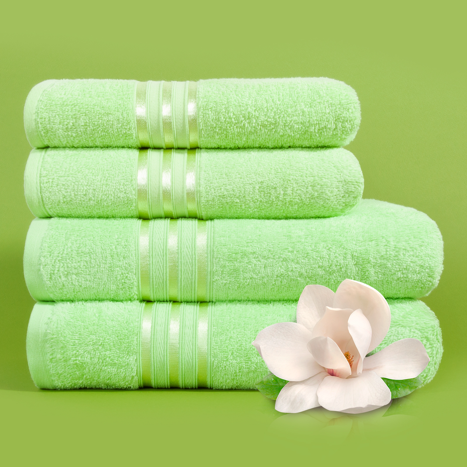 фото Набор из 4-х полотенец "гармоника" цвет: салатовый (50х80 см - 2 шт, 70х130 см - 2 шт) doome