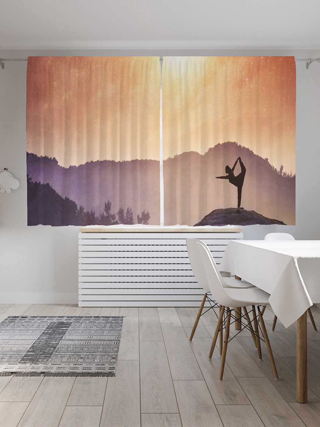фото Классические шторы joyarty "йога на закате", серия oxford delux, 2 полотна 145x180 см
