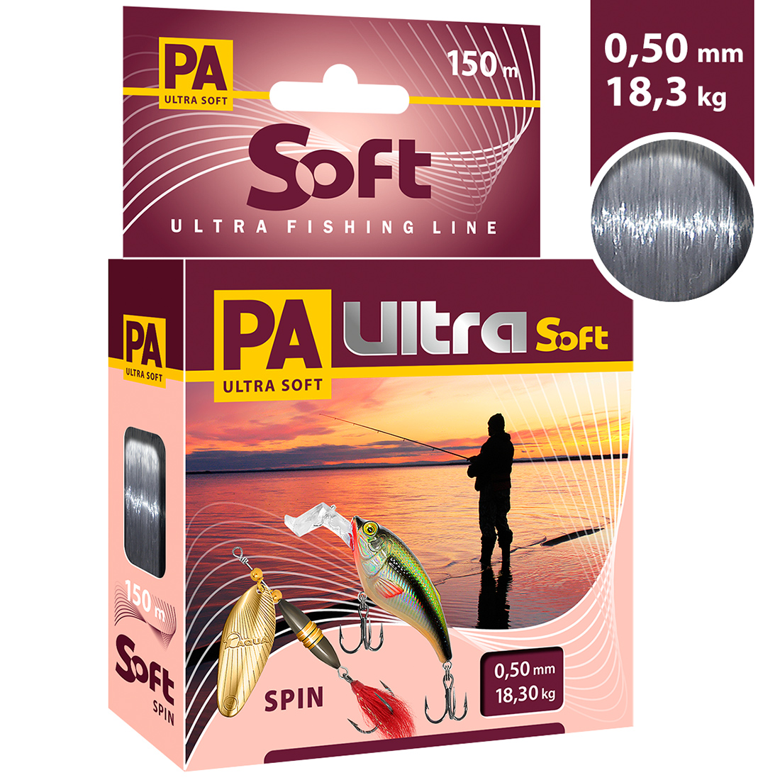 Леска AQUA PA ULTRA SOFT SPIN 0,50mm 150m, цвет - дымчато-серый, test - 18,30kg, PA ULTRA SOFT
Леска AQUA PA ULTRA SOFT SPIN 0,50mm 150m, цвет - дымчато-серый, test - 18,30kg, PA ULTRA SOFT