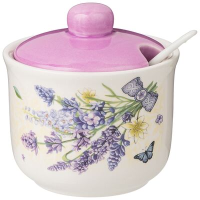 фото Сахарница с ложкой agness "прованс лаванда" 10х10х9,5 см. / 300 мл.