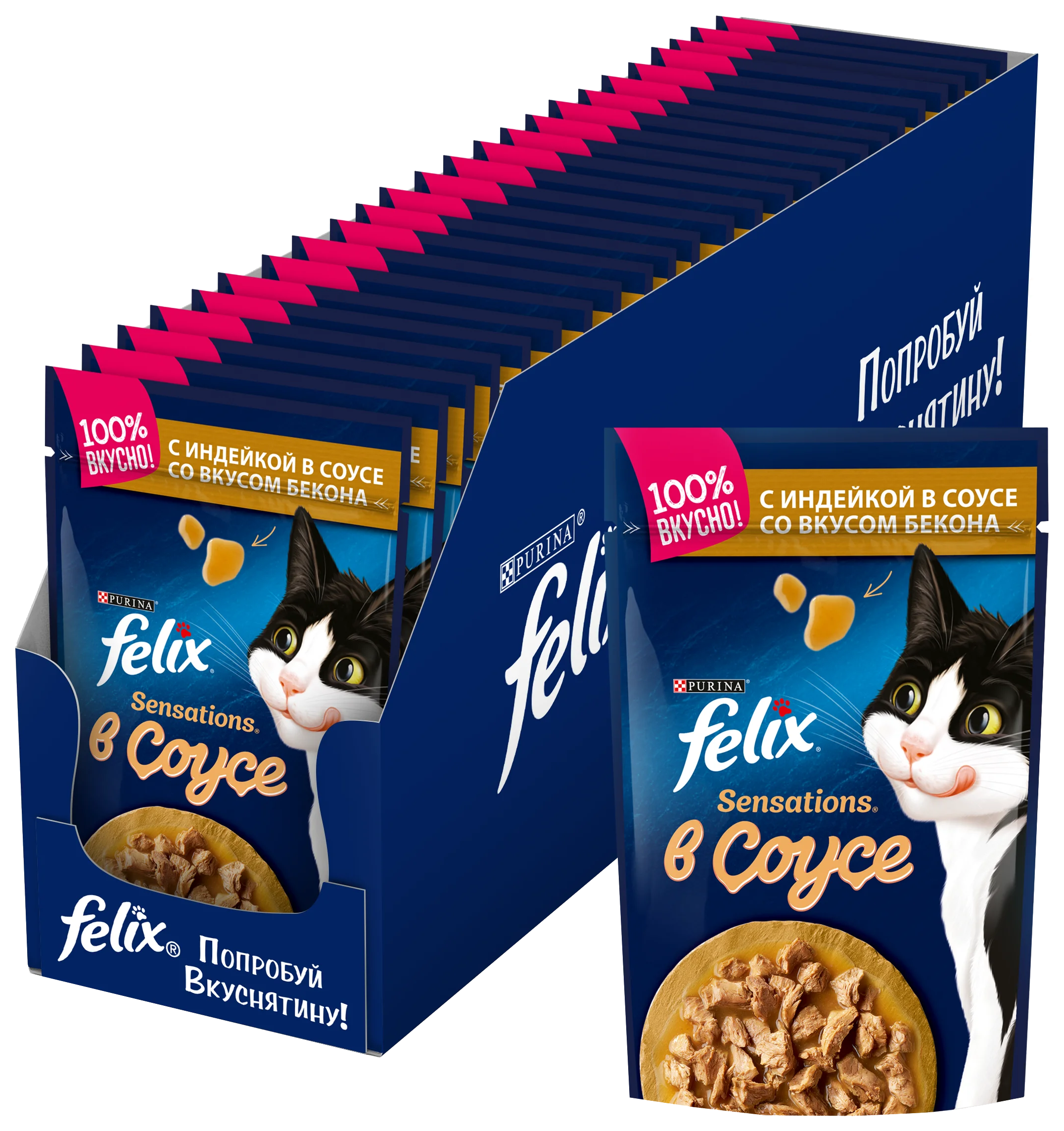 Влажный корм для кошек Felix Sensations с индейкой в соусе со вкусом бекона, 26 шт по 85 г, Sensations
Влажный корм для кошек Felix Sensations с индейкой в соусе со вкусом бекона, 26 шт по 85 г, Sensations
