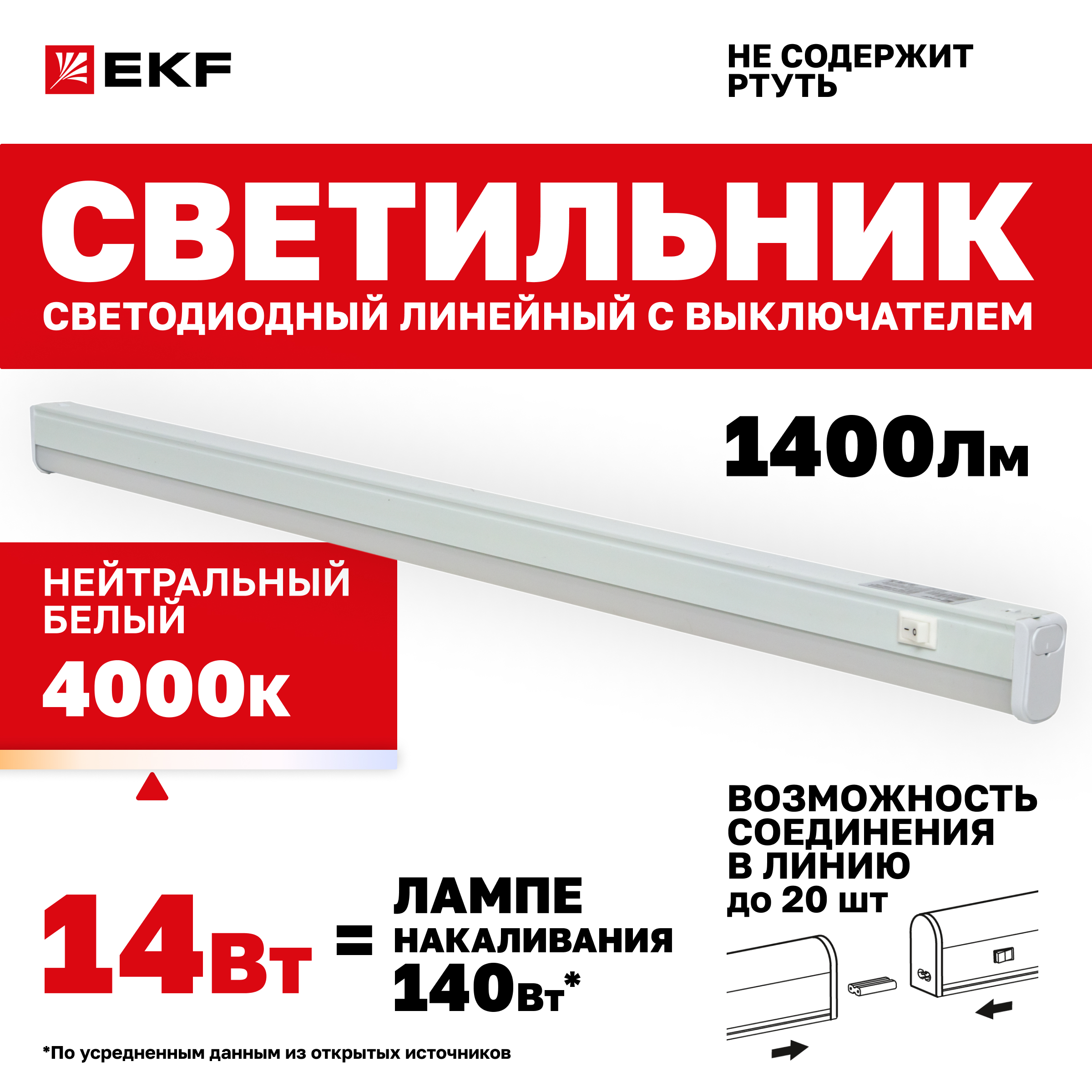 Светильник светод. линейн. с выключ. ДБОВ-7104 14 Вт 4000K IP20 EKF Basic LBS-7104-14-4000
Светильник светод. линейн. с выключ. ДБОВ-7104 14 Вт 4000K IP20 EKF Basic LBS-7104-14-4000