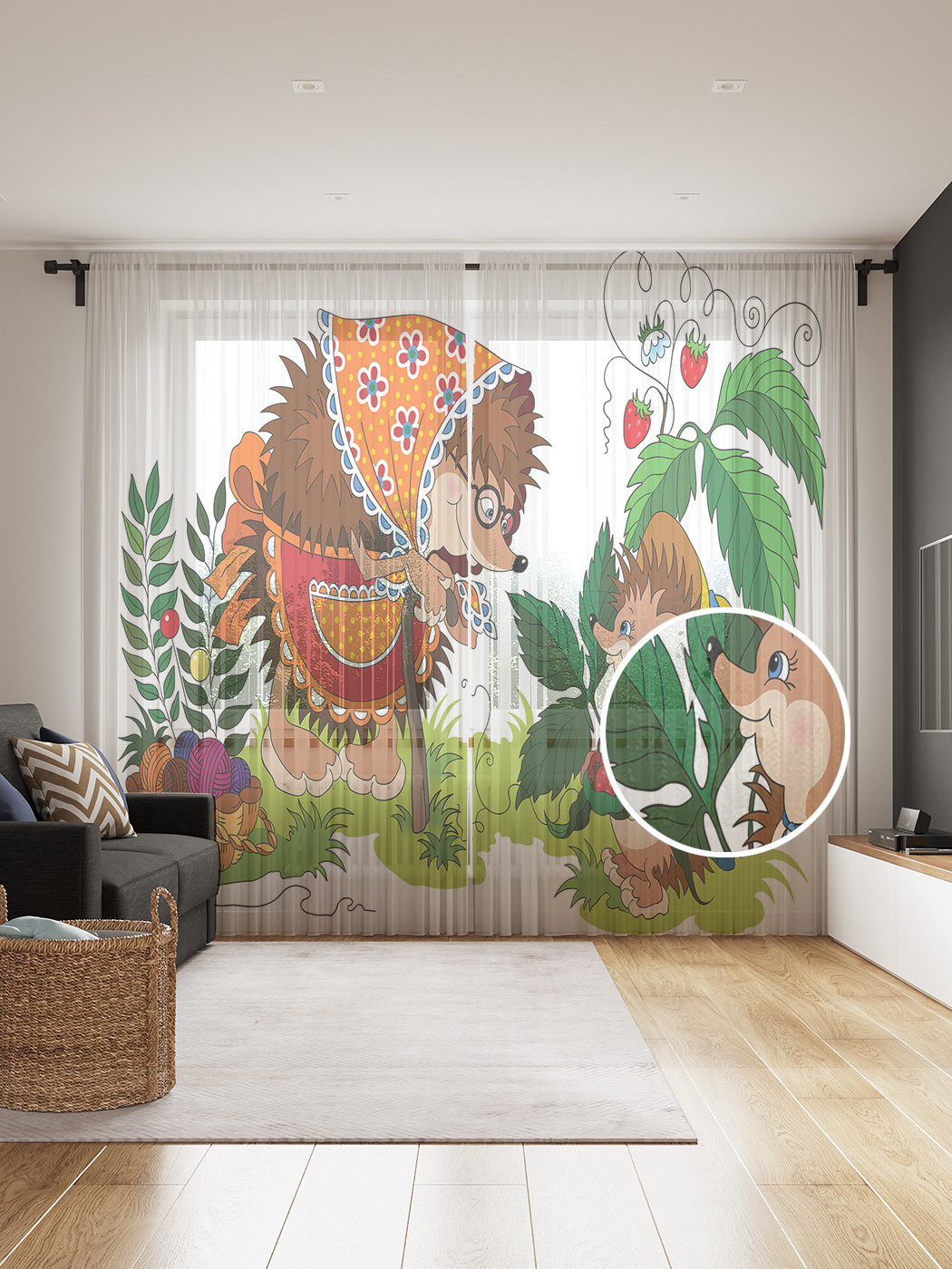 Фототюль JoyArty "Сбор земляники", 145x265см (2 полотна со шторной лентой + 50 крючков), Сбор земляники