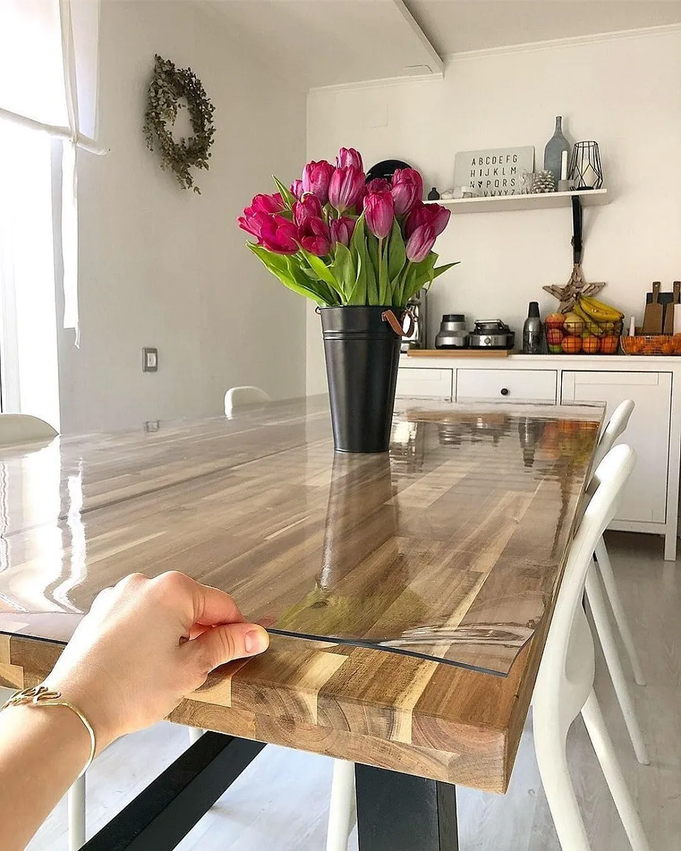 фото Силиконовая скатерть 110х200 см толщина 2 мм прозрачная modern-hit