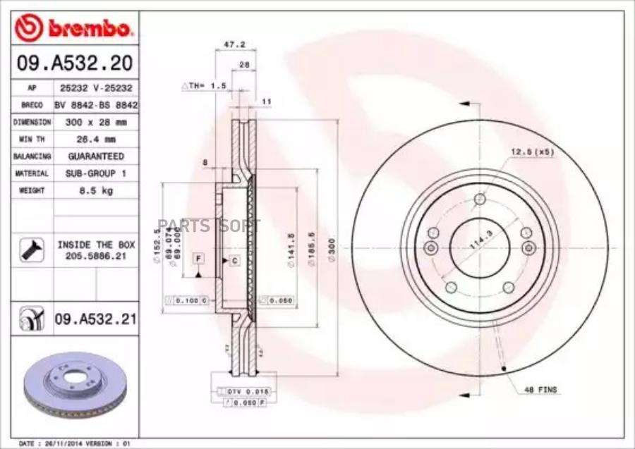 Тормозной диск brembo комплект 1 шт. 09A53220
Тормозной диск brembo комплект 1 шт. 09A53220