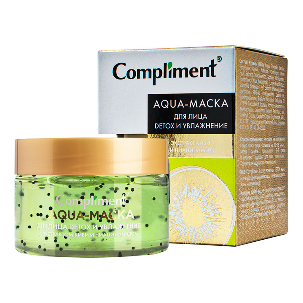 Aqua-маска для лица Compliment Detox и увлажнение с экстрактом киви и ниацинамидом 100 мл
Aqua-маска для лица Compliment Detox и увлажнение с экстрактом киви и ниацинамидом 100 мл