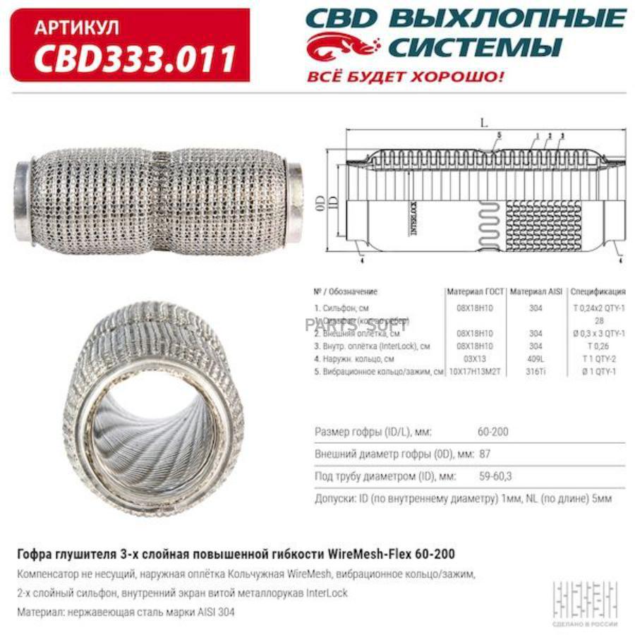CBD CBD333011 Гофра глушителя повышенной гибкости WireMesh-Flex 60-200. CBD333.011 1шт
CBD CBD333011 Гофра глушителя повышенной гибкости WireMesh-Flex 60-200. CBD333.011 1шт