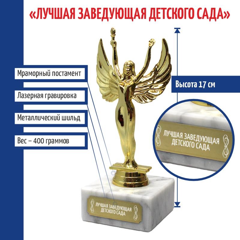 Статуэтка Ника Лучшая заведующая детского сада 17 см, Золотистый, d108204-172-luch-zav-detsad
Статуэтка Ника Лучшая заведующая детского сада 17 см, Золотистый, d108204-172-luch-zav-detsad