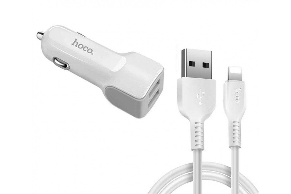 Купить автомобильное зарядное устройство HOCO z23 на 2 USB-порта 2.4А плюс  кабель lightning, цены на Мегамаркет | Артикул: 600001479940