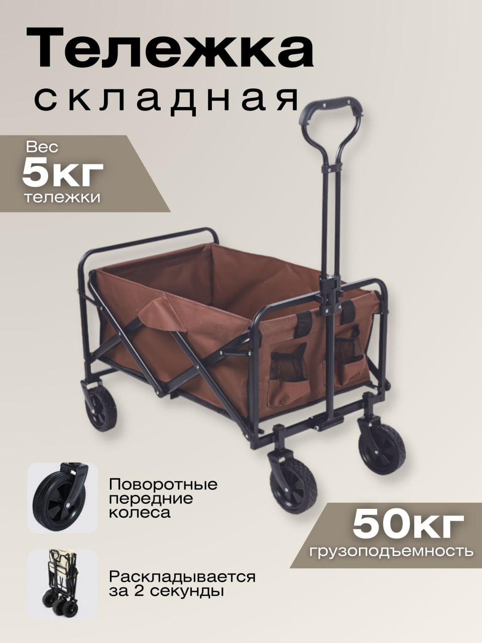 Тележка складная для пикника и туризма коричневая Clean Formula 300473/2 -  купить в Москве, цены на Мегамаркет | 600014023032