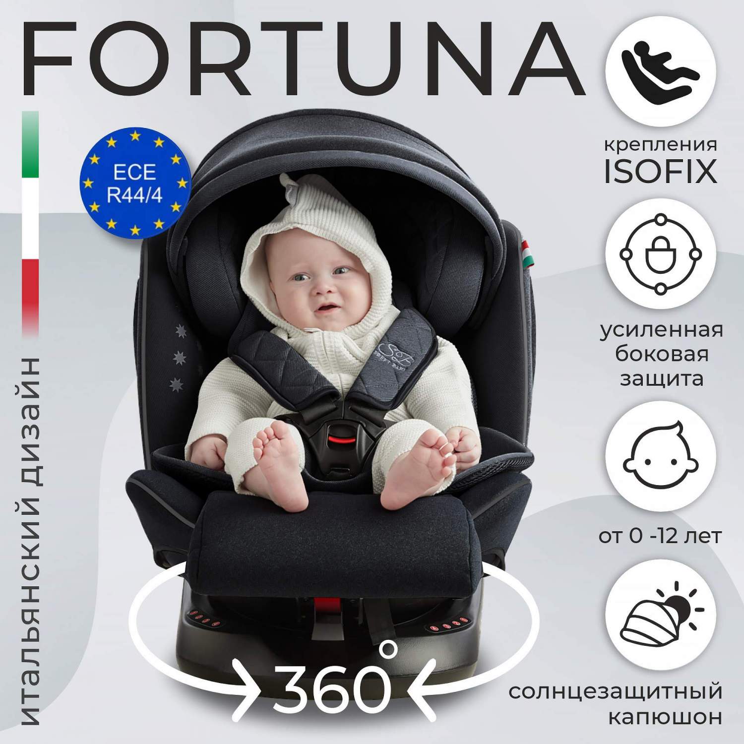 Купить автокресло группа 0123 0-36 Sweet Baby Fortuna 360 SPS Isofix Black,  цены на Мегамаркет | Артикул: 600013345970