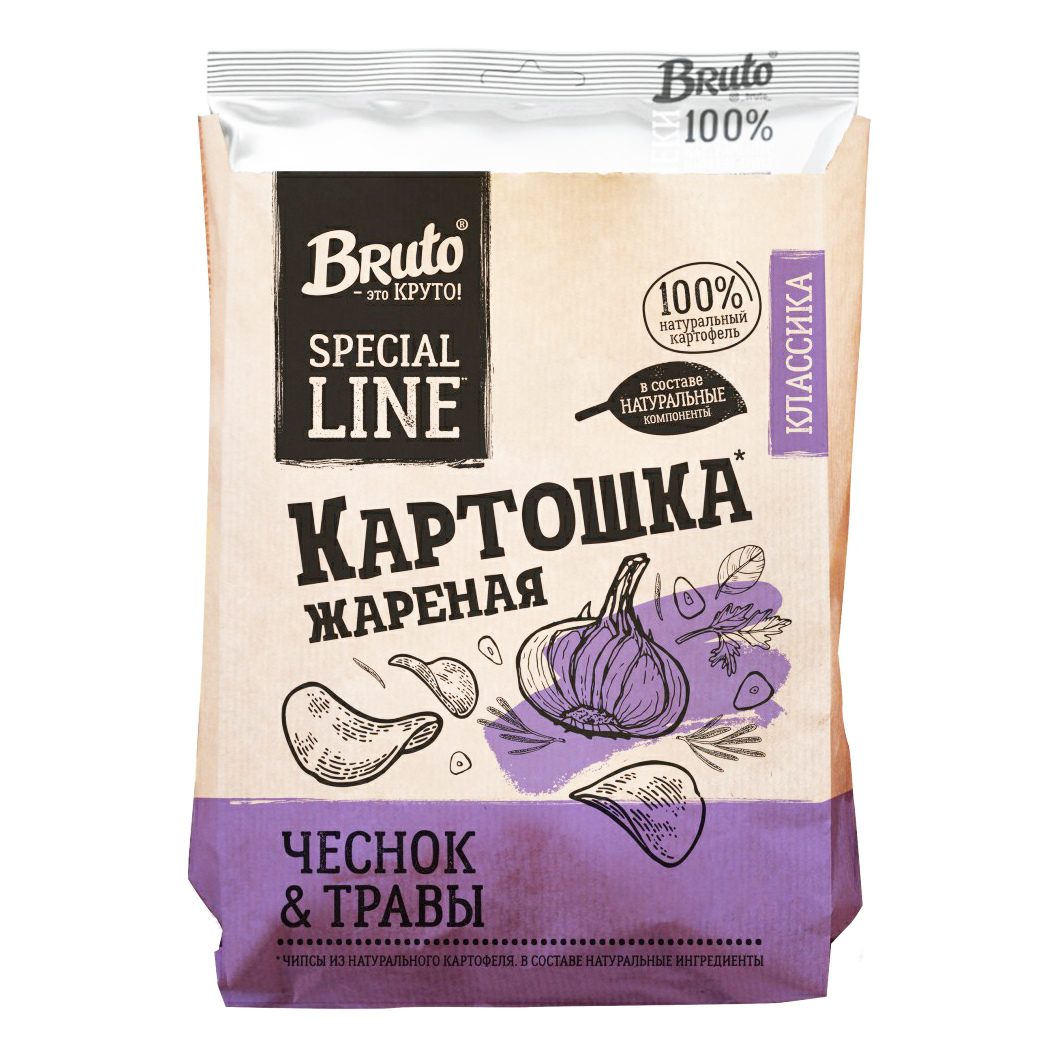 Купить чипсы картофельные Bruto snacks чеснок и травы 120 г, цены на  Мегамаркет | Артикул: 100058870457