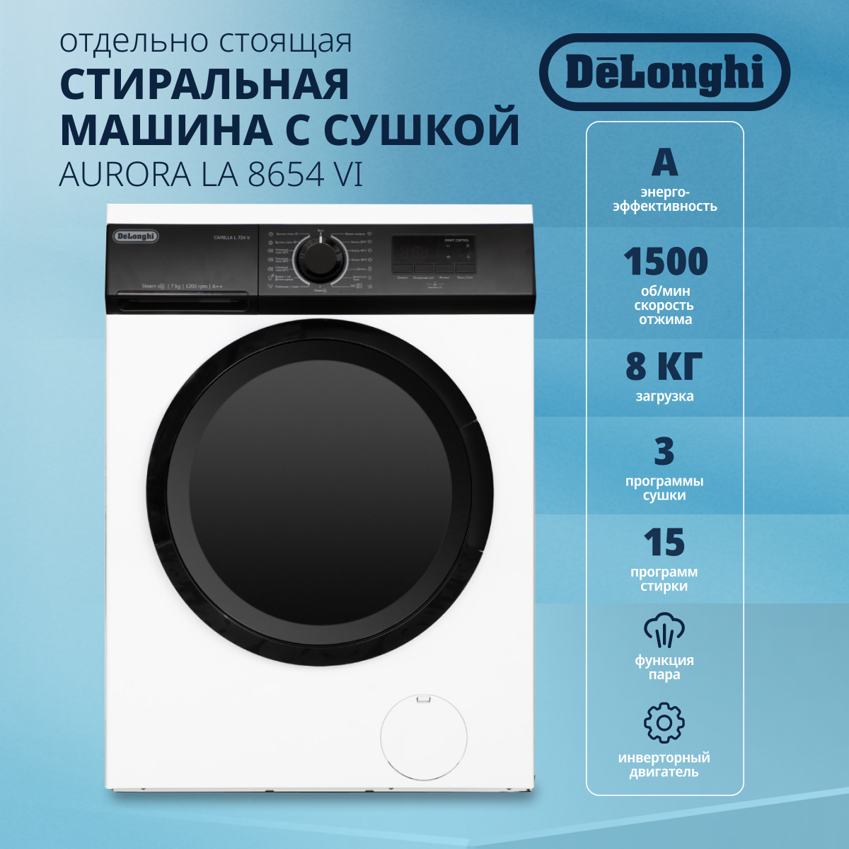 Стиральная машина Delonghi AURORA LA 8654 VI белый, купить в Москве, цены в  интернет-магазинах на Мегамаркет