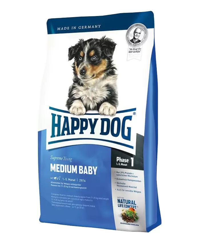 Корм happy dog. Хэппи дог корм для щенков. Хэппи дог корм для щенков средних пород. Корм для щенков Happy Dog Supreme young 12.5 кг. Хэппи дог 71030 Supreme Mini Baby & Junior сух.д/щенков и юниоров мелких пород 300г.