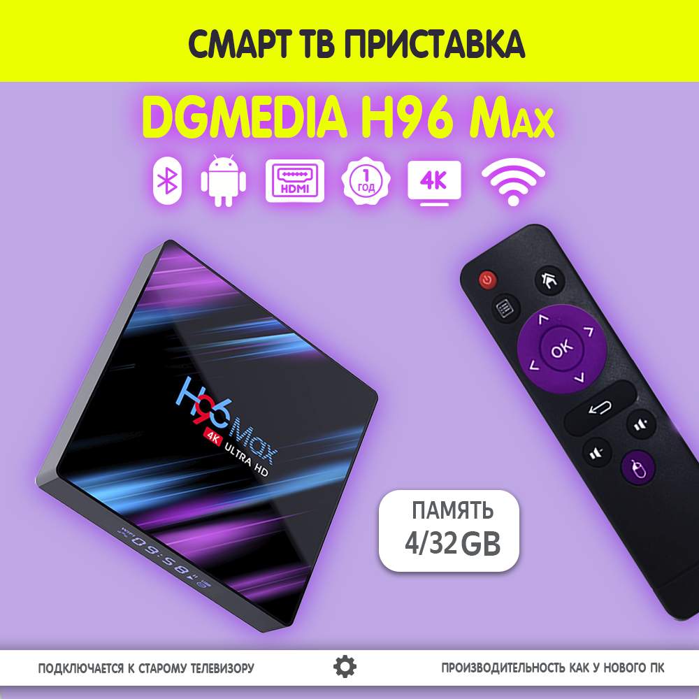 Смарт ТВ приставка DGMedia H96 Max, Андроид медиаплеер 4/32 Gb, RK3318 -  отзывы покупателей на маркетплейсе Мегамаркет | Артикул: 600005411419