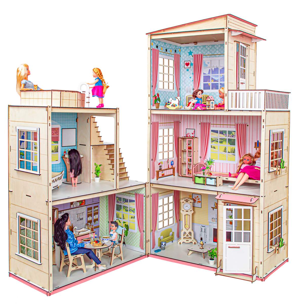 Отзывы о кукольный домик M-Wood с мебелью деревянный для Барби Большой домик- отзывы покупателей на Мегамаркет