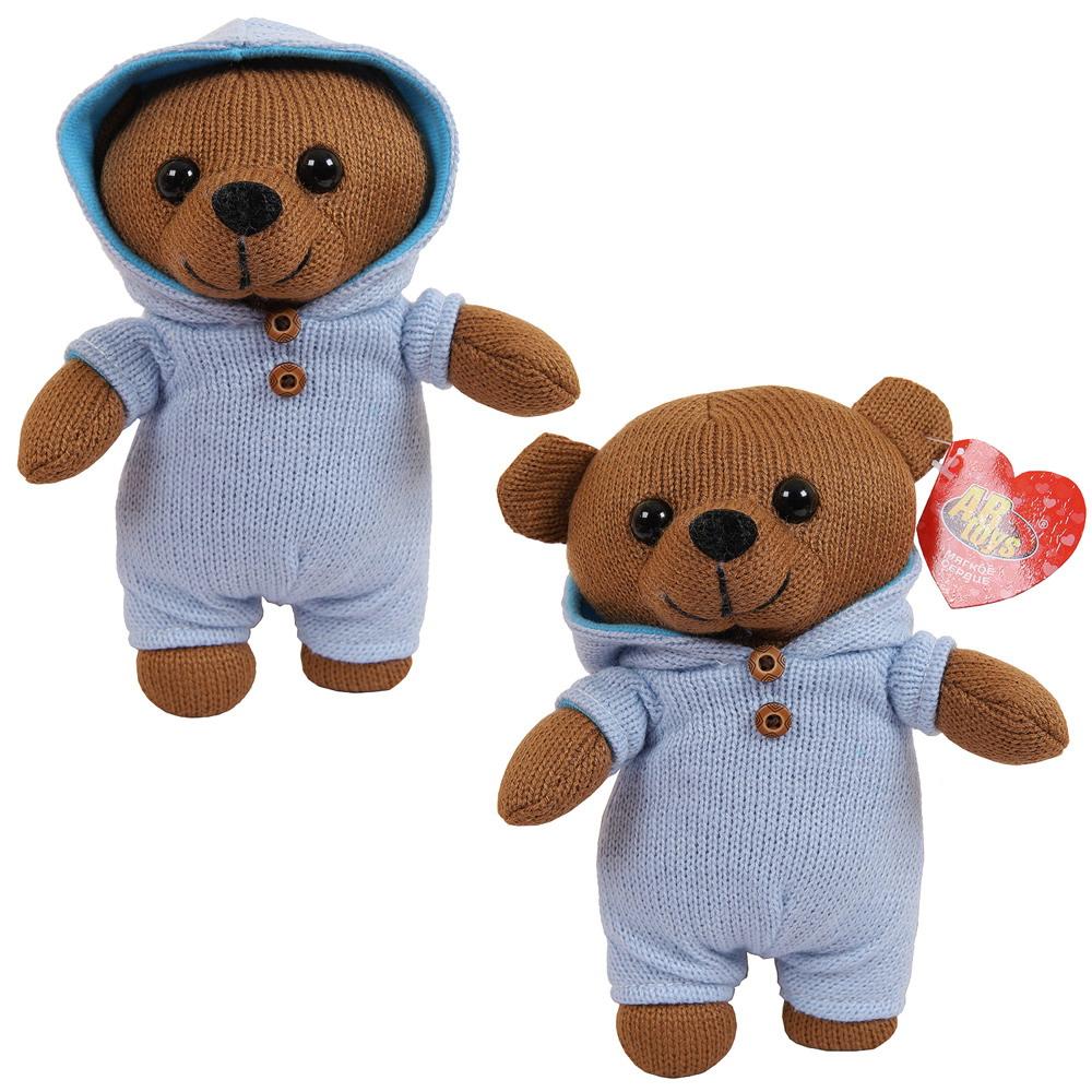 Купить мягкая игрушка ABtoys Knitted, Мишка вязаный, 22 см, в голубом  комбинезончике, цены на Мегамаркет