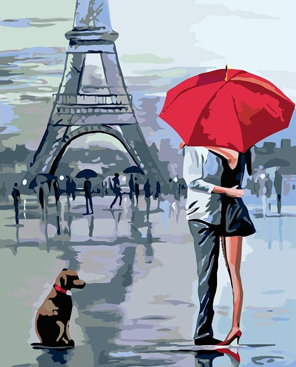 Красный зонт в париже