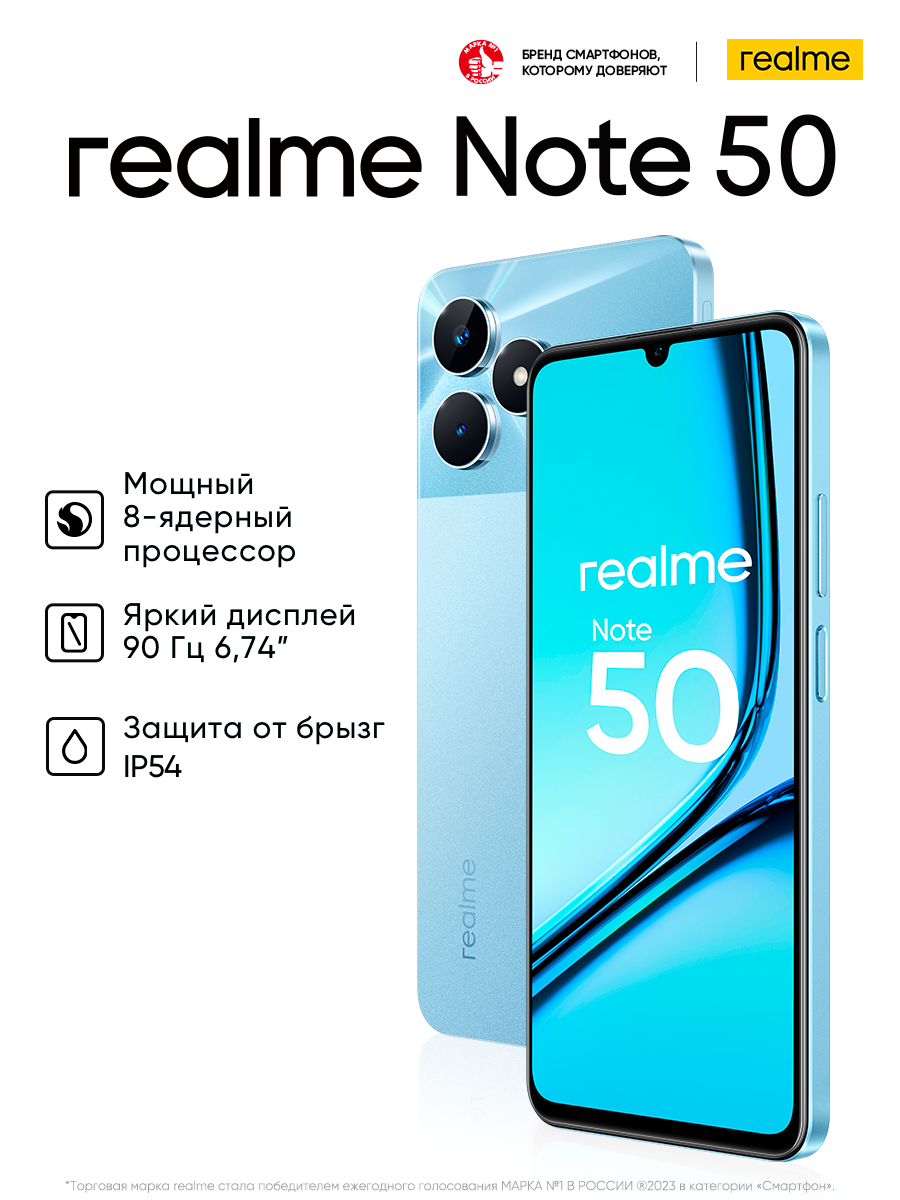 Смартфон Realme Note 50 3/64Gb небесный голубой (RMX3834) - отзывы  покупателей на Мегамаркет