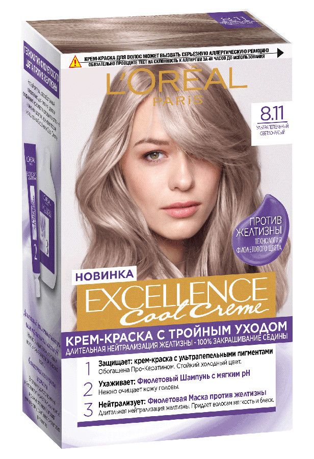 Краска для волос L'OREAL 8.1 Светло-русый, стойкая крем-краска с тройным уходом 270мл, питательная