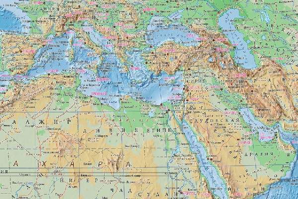 Карта ближнего востока географическая крупная на русском языке