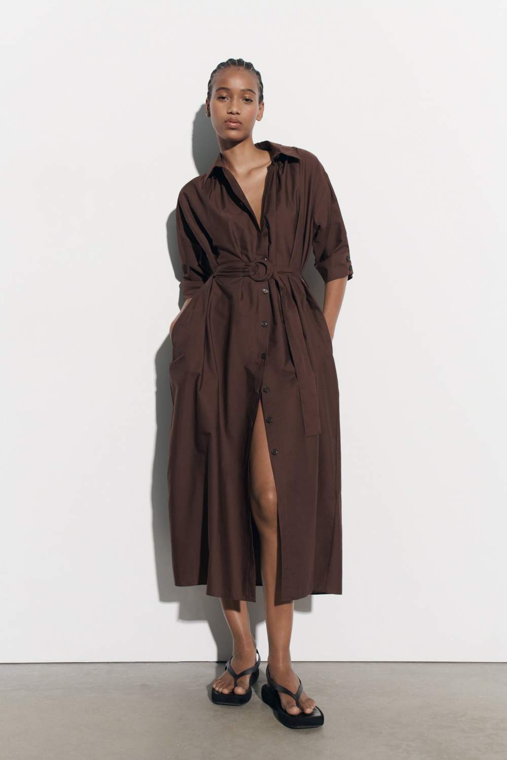 Платье женское ZARA 5216054 коричневое L - купить на Мегамаркет по