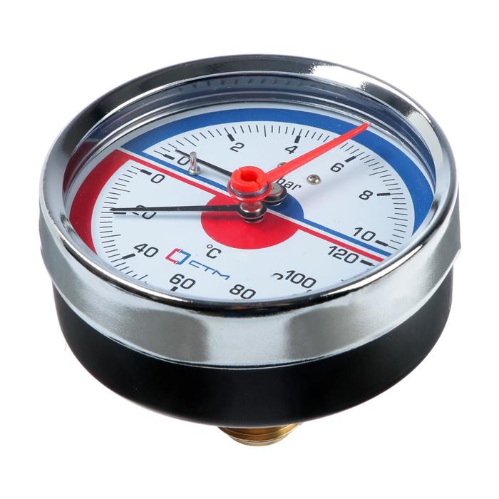 Термоманометр \"CTM\", аксиальный, Дк 80 мм, 0.6 МПа, наружная резьба 1/4 ...