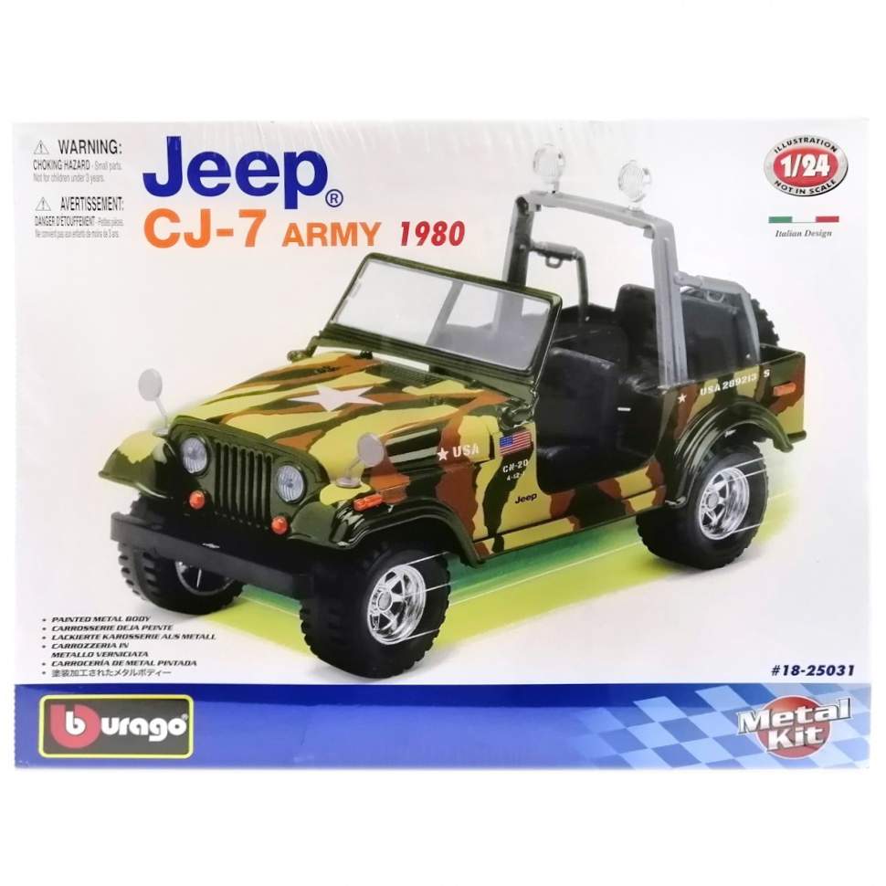 Сборная модель автомобиля Bburago Jeep CJ-7 Army USA, масштаб 1:24,  18-25031 – купить в Москве, цены в интернет-магазинах на Мегамаркет