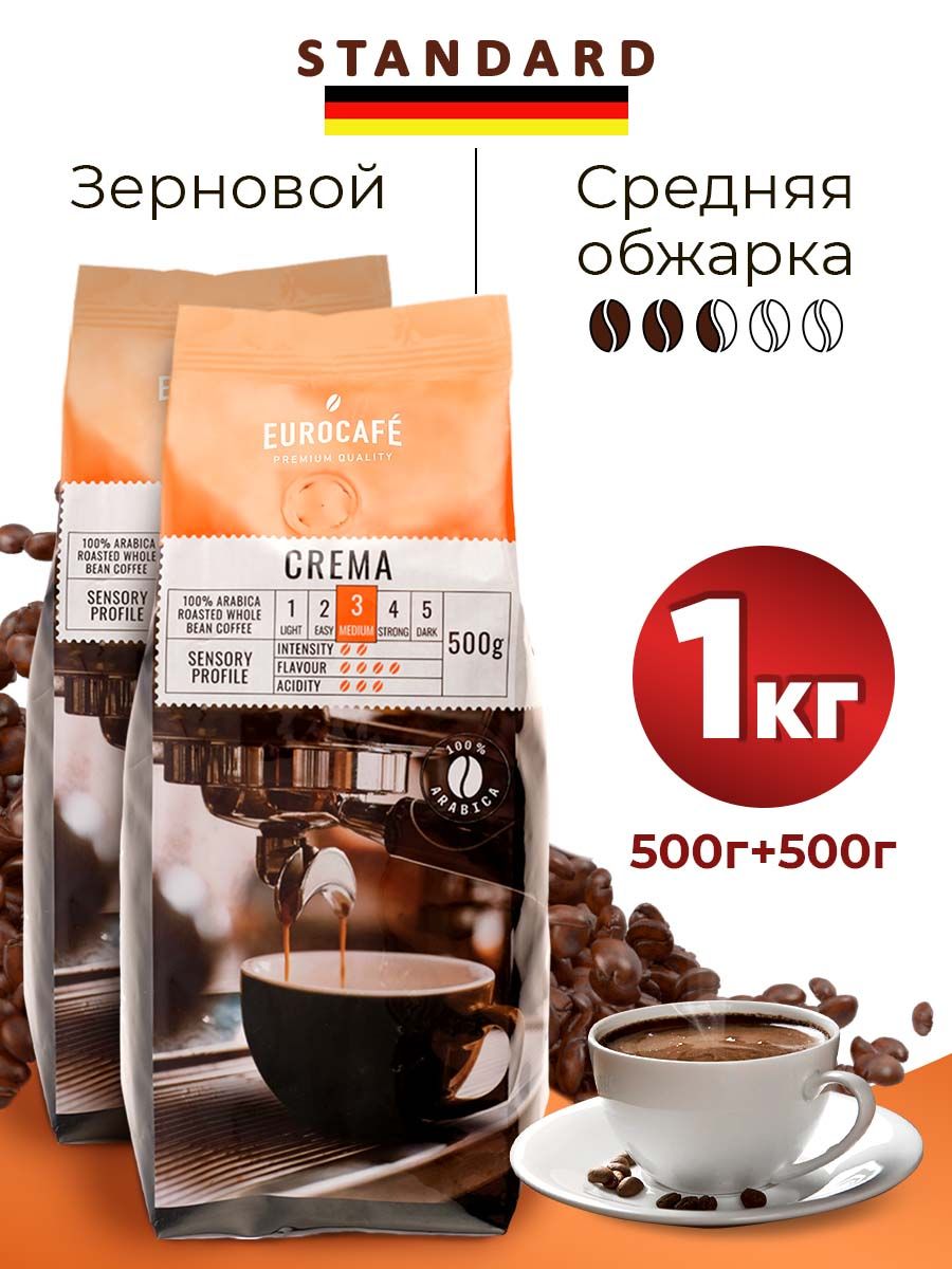 Кофе зерновой EUROCAFE CREMA, 2 шт по 500 г – купить в Москве, цены в  интернет-магазинах на Мегамаркет