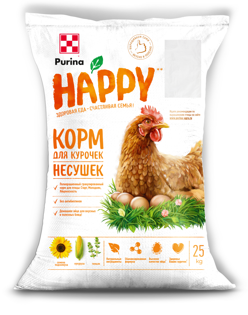 Купить корм для курочек-несушек Purina HAPPY Старт 25 кг, цены на  Мегамаркет | Артикул: 100028813317