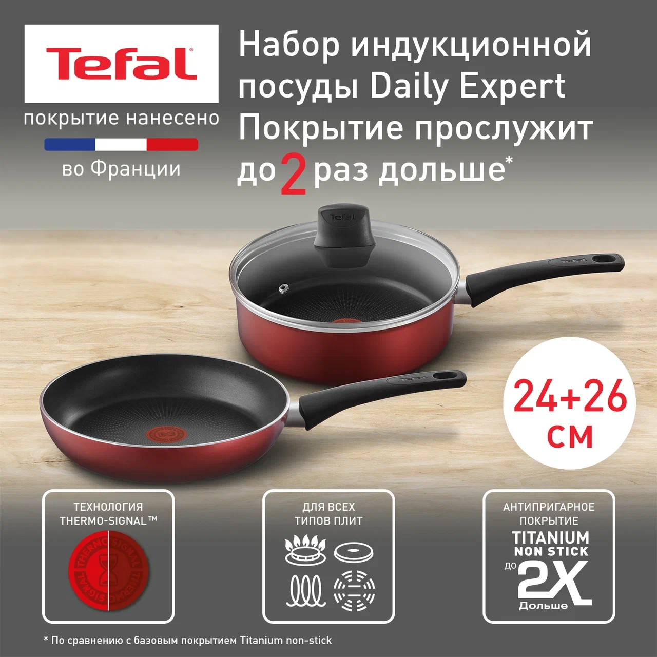 Набор посуды Tefal Daily Expert 04234820 с крышкой, 24/26 см - отзывы  покупателей на Мегамаркет | 600014776519