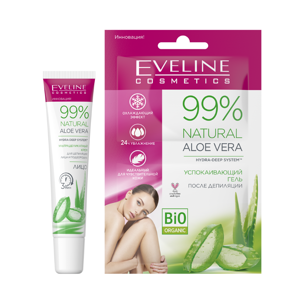 Депилятор-крем Eveline 99% Natural Алоэ для лица и подбородка 20 мл + Гель  2х5мл - отзывы покупателей на Мегамаркет | крем для депиляции