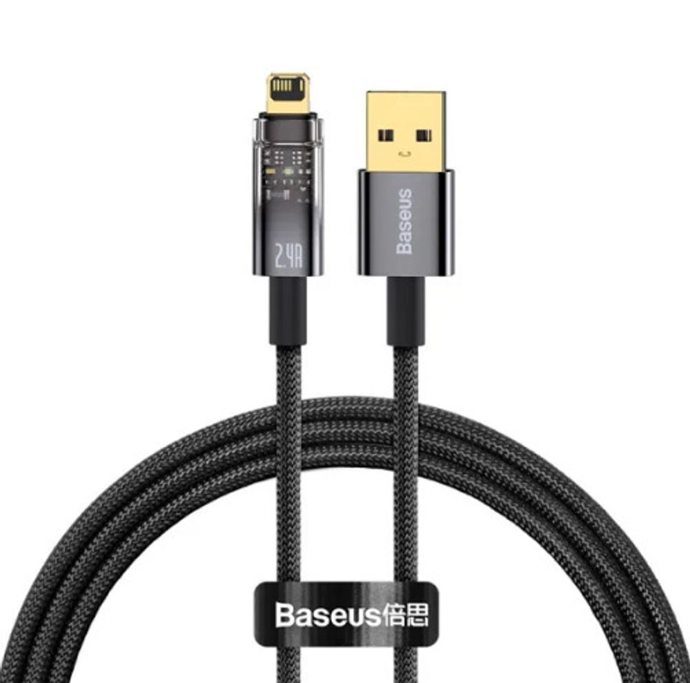 Кабель Baseus Explorer Series Auto USB - Lightning 2.4A 1m Black  (CATS000401), купить в Москве, цены в интернет-магазинах на Мегамаркет