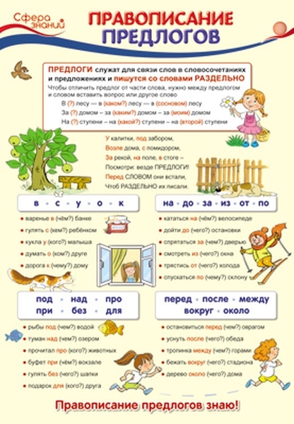 Таблица предлогов 4 класс