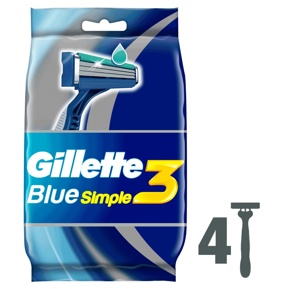 Бритвенный станок Gillette Blue Simple3 мужской, одноразовый, 3 лезвия 4  шт. - отзывы покупателей на Мегамаркет | одноразовые бритвы