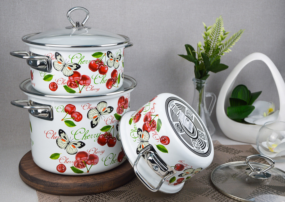 Набор кастрюль Керченская эмаль Черешенка-Элит металл 1,9, 2,5, 5 л ...