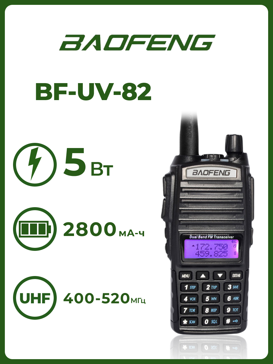 Портативная рация Baofeng UV-82 (5W) Tri-Band, черная (радиус до 10 км) –  купить в Москве, цены в интернет-магазинах на Мегамаркет