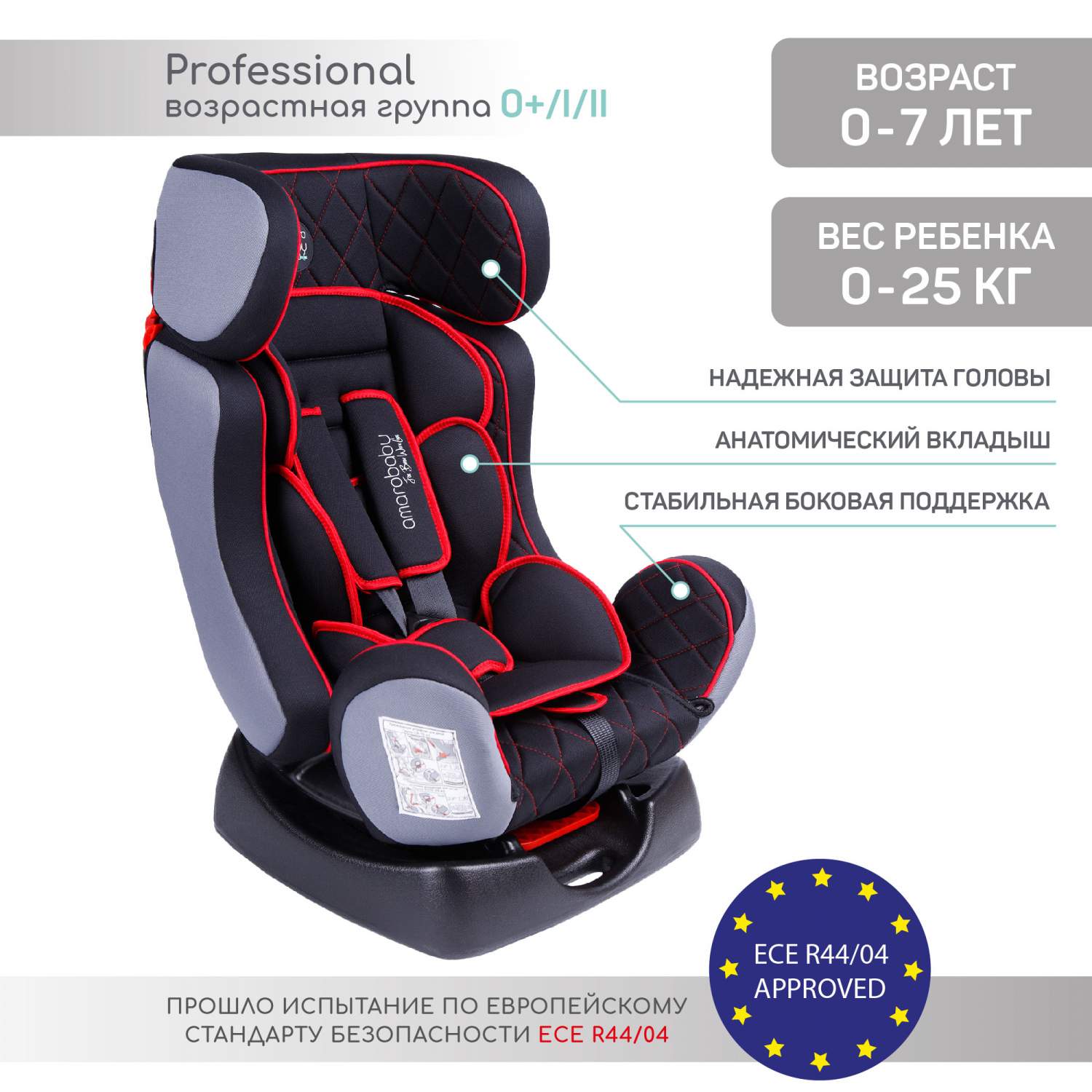 Отзывы о автокресло детское AMAROBABY Professional, 0+/I/II, 0-7лет,0-25 кг  - отзывы покупателей на Мегамаркет | автокресла AB212005PChK/09 -  600005163682