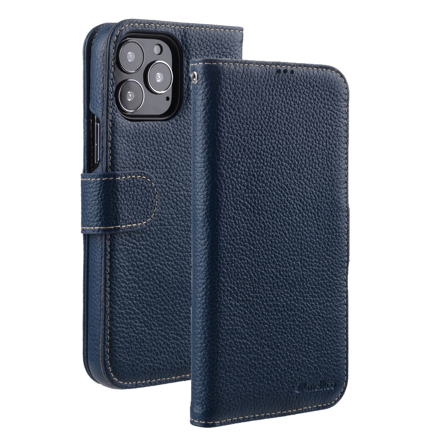 Кожаный чехол книжка Melkco для Apple iPhone 14 Pro Max - Wallet Book Type,  темно-синий, купить в Москве, цены в интернет-магазинах на Мегамаркет